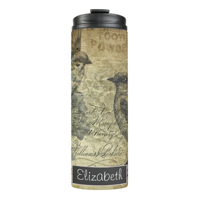 Bouteilles Isothermes Oiseaux vintages et parchemin (Devant)