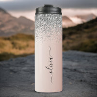 Or rose - rose poudré paillettes monogramme argent