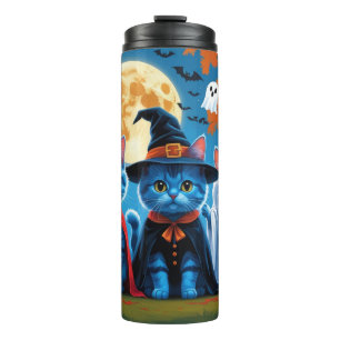 Bouteilles Isothermes Oriental Blue Cats Citrouille Halloween Drôle