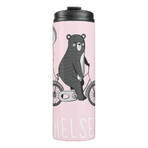 Bouteilles Isothermes Ours scandinave sur vélo Minimaliste rose