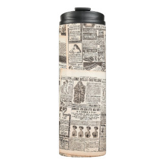 Bouteilles Isothermes Pages de journaux avec publicité antique. La femme