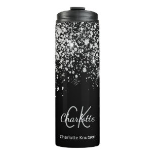Bouteilles Isothermes Paillettes d'argent noir monogramme scintillant