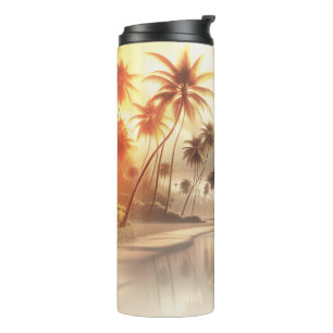 Bouteilles Isothermes Palmiers & Coucher de soleil orange sur la plage 