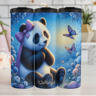 Bouteilles Isothermes Panda aux papillons en fleurs