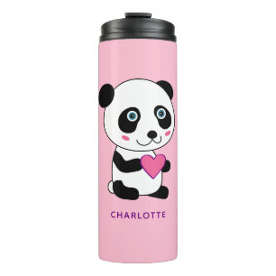 Bouteilles Isothermes Panda mignonne avec un coeur rose Nom personnalisé