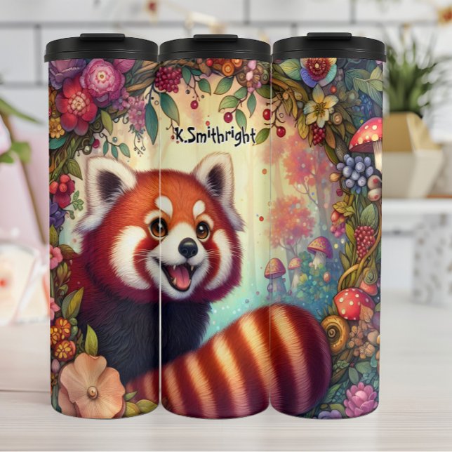Bouteilles Isothermes Panda rouge dans un cadre floral (Créateur téléchargé)