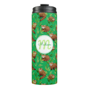 Bouteilles Isothermes Panda rouge et Bambou Feuille Motif et monogramme