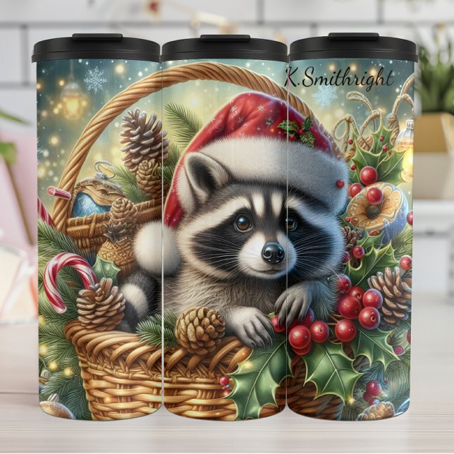 Bouteilles Isothermes Panier de Noël Raccoon de vacances Cheval (Créateur téléchargé)