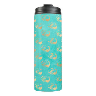 Bouteilles Isothermes Paon turquoise et or