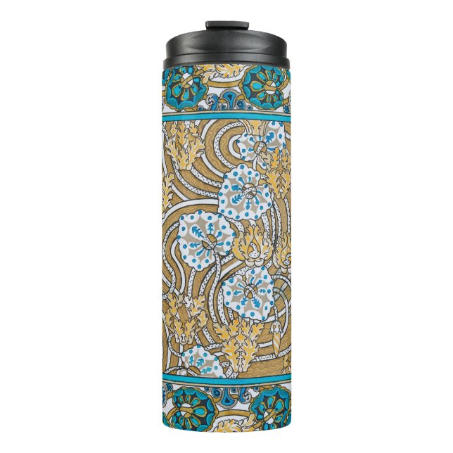 Bouteilles Isothermes papier peint bleu art nouveau cyclamen (Devant)