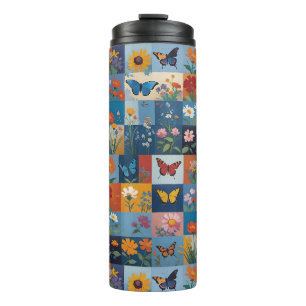 Bouteilles Isothermes Papillon Coloré Et Fleurs Sauvages Patchwork