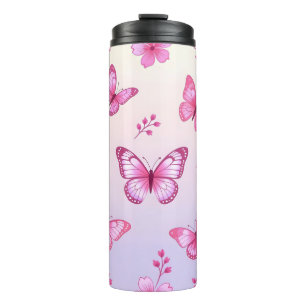 Bouteilles Isothermes Papillon rose et motif de fleurs