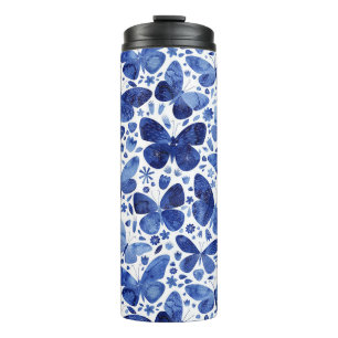 Bouteilles Isothermes Papillons Aquarelle Bleu