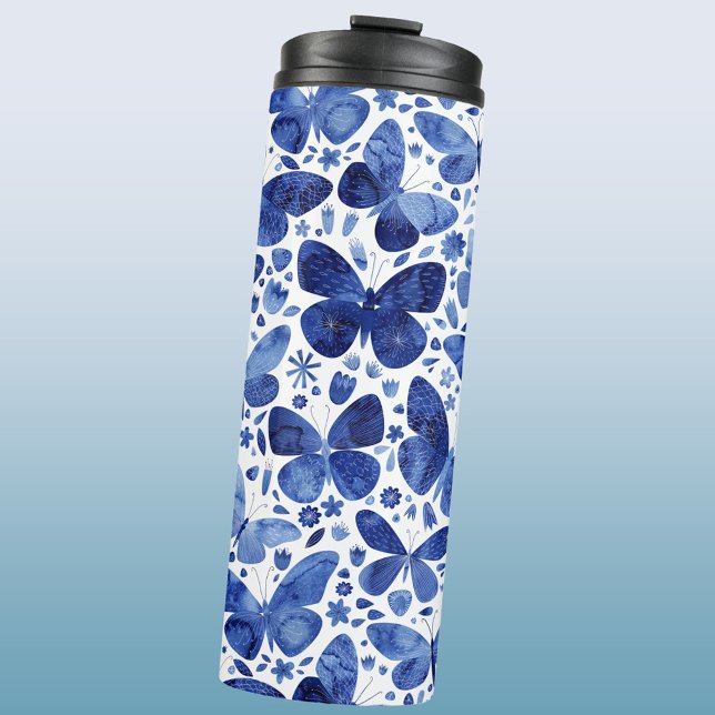 Bouteilles Isothermes Papillons Aquarelle Bleu (Blue watercolor butterfly pattern thermal tumbler water bottle)