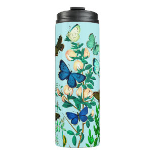 Bouteilles Isothermes Papillons et Fleur sauvage Botanique sur Sky Blue