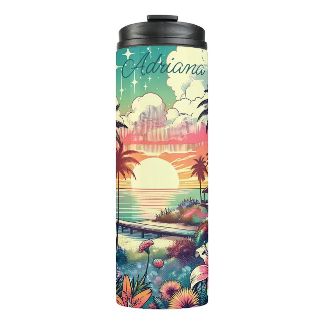 Bouteilles Isothermes Paradis rose et turquoise | Art de la plage (Devant)