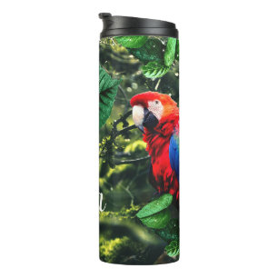 Bouteilles Isothermes Parrot écarlate macaw dans la jungle avec des fleu