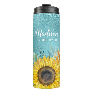Bouteilles Isothermes Parties scintillant Bleue Aquarelle Tournesol Nom 