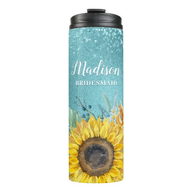 Bouteilles Isothermes Parties scintillant Bleue Aquarelle Tournesol Nom  (Devant)