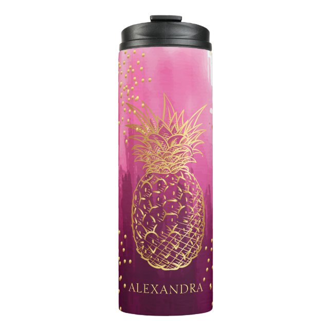 Bouteilles Isothermes Parties scintillant d'ananas rose personnalisée (Devant)