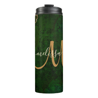 Bouteilles Isothermes Parties scintillant d'or vert chic Agate Monogramm
