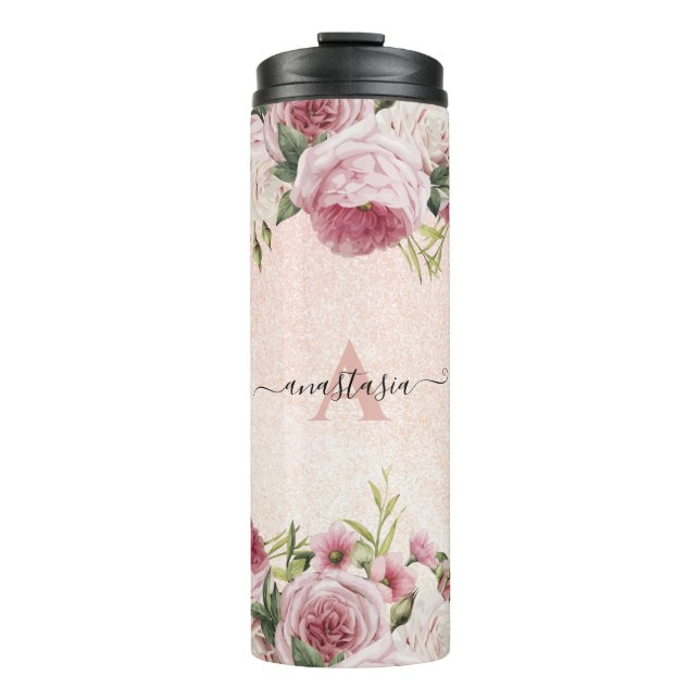 Bouteilles Isothermes Parties scintillant rose Rose or fleuri (Devant)