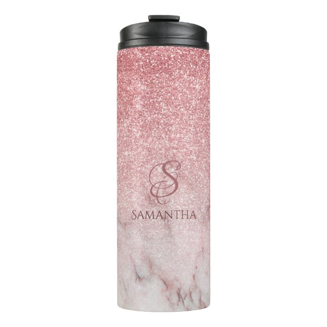 Bouteilles Isothermes Parties scintillantes roses de Faux et monogramme (Devant)