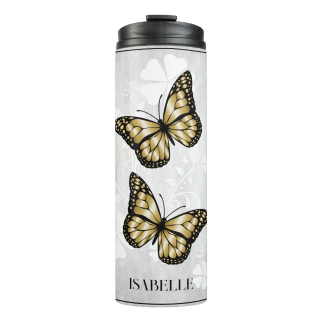 Bouteilles Isothermes Paruline thermale personnalisée à papillon d'or (Devant)