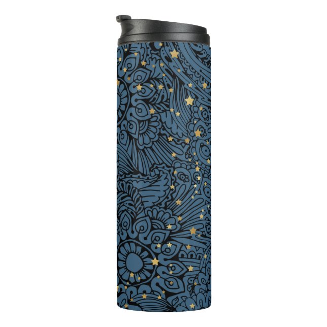 Bouteilles Isothermes Paruline thermique bleu foncé avec étoiles et fleu (Tourné sur la droite)