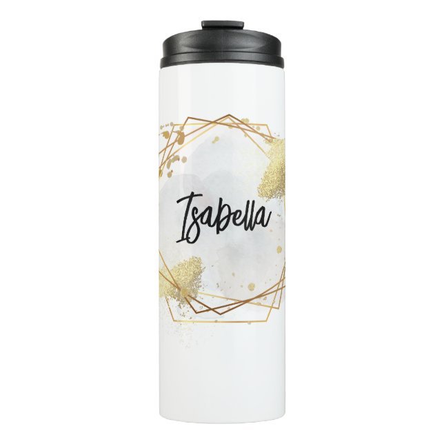 Bouteilles Isothermes Paruline thermique géométrique blanche personnalis (Devant)