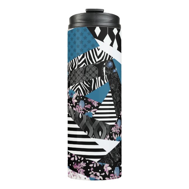 Bouteilles Isothermes patchwork bleu, populaire, patchwork, folle, rusti (Devant)