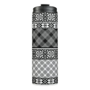 Bouteilles Isothermes Patchwork rayé noir et blanc avec dentelle