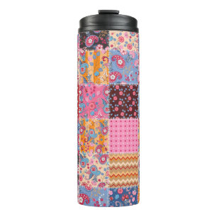 Bouteilles Isothermes Patchwork sans couture, motif en tissu mignon.