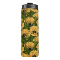 Pavot jaune sur clignotant vert foncé