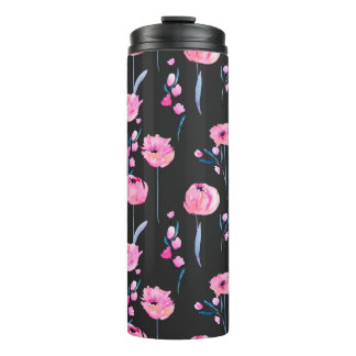 Bouteilles Isothermes Pavot rose aquarelle et branches florales