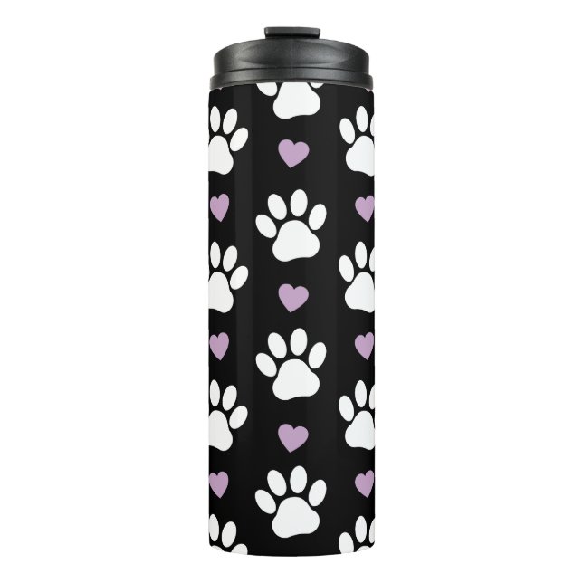 Bouteilles Isothermes Paw Motif, Chien Paws, White Paws, Lilac Hearts (Devant)