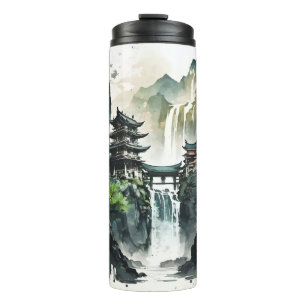 Bouteilles Isothermes Paysage antique de l'encre chinoise avec cascade