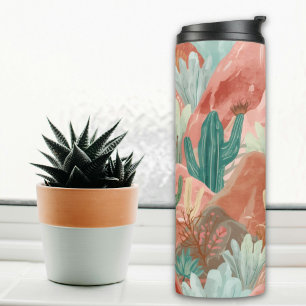 Bouteilles Isothermes Paysage aquarelle désert en fleurs rose