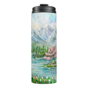 Bouteilles Isothermes Paysage de montagne de printemps. Main acrylique o