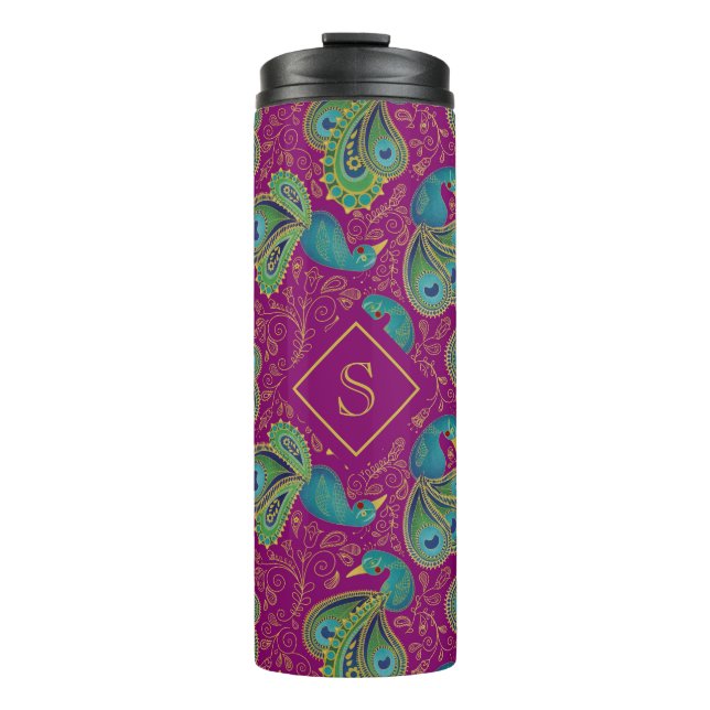 Bouteilles Isothermes Peacock Paisley Royal Pink Fuchsia Monogram (Devant)