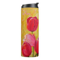 Peinture avec arrangement de tulipe rose et rouge