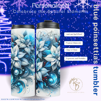 Bouteilles Isothermes Personalized Blue Poinsettias Thermal Tumbler