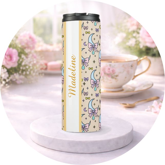 Bouteilles Isothermes Personalized Girly Cute Bow Name Peach Moons (Créateur téléchargé)