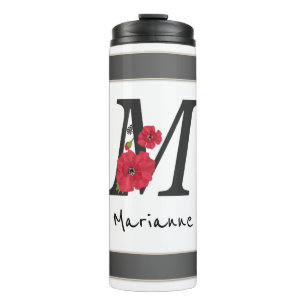 Bouteilles Isothermes Personalized monogram editable M text red flower