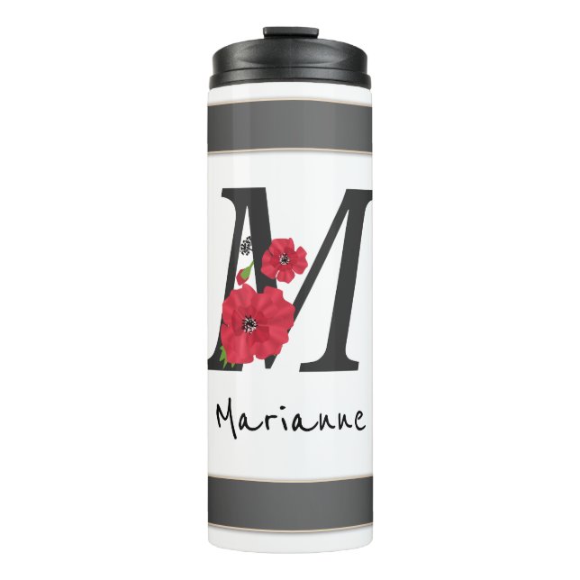 Bouteilles Isothermes Personalized monogram editable M text red flower (Devant)