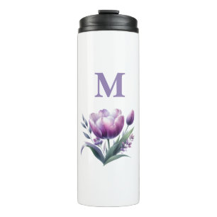 Bouteilles Isothermes Personnalisé Elégant violet Tulipe Monogramme