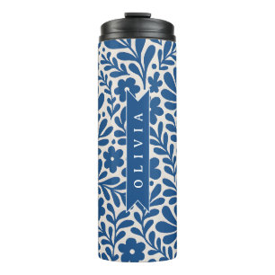 Bouteilles Isothermes Personnalisé Floral Folklorique Bleu Nordique Sur