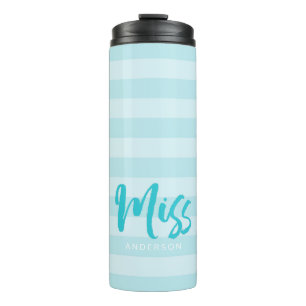 Bouteilles Isothermes Personnaliser avec le nom Miss Preppy Blue Stripes