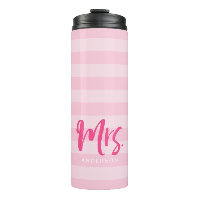 Bouteilles Isothermes Personnaliser avec le nom Mme Preppy Pink Stripes (Devant)