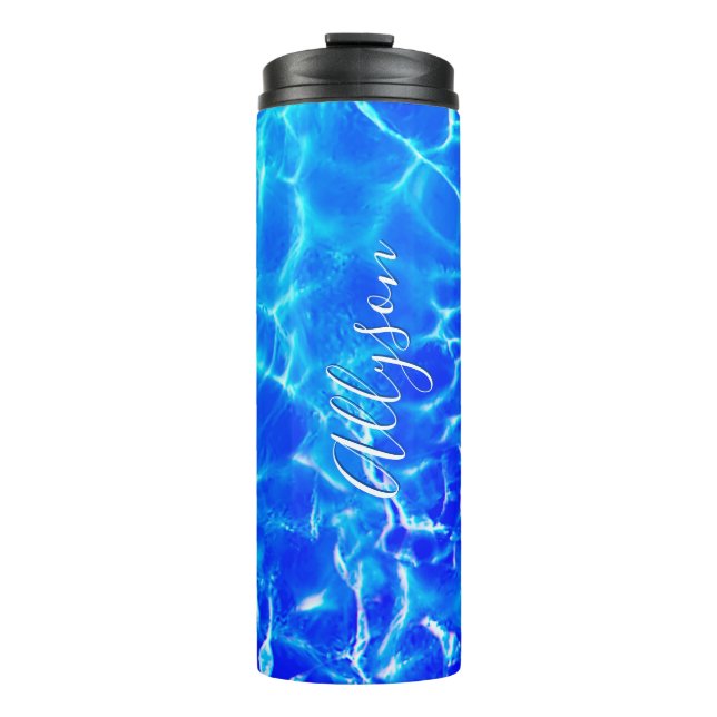 Bouteilles Isothermes Personnaliser le nom vertical White Script, Blue W (Devant)